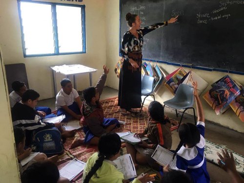 Katie Lowe sports traditional Tongan dress as she teaches for the Peace Corps on Tongatapu, as island in Tonga, a Polynesian kingdom of more than 170 South Pacific islands.